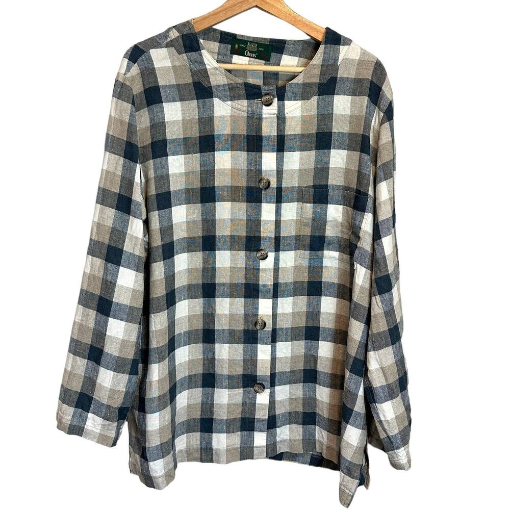 Orvis Linen Check Gingham Button Down Top Shirt Shacket Women's 18 XXL 2X 2XL